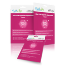 Three packages of Slim Trim Appetite Suppressant Patches are displayed, featuring a bright pink background, product name, and details about ingredients and benefits, emphasizing appetite control and metabolism support.