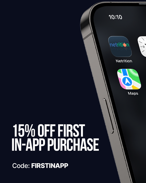 Smartphone displaying app icons with promotional text for a 15% discount on first in-app purchase.