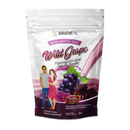 A stand-up pouch of BariatricPal Wild Grape Calcium Citrate Soft Chews, featuring a white and purple design with illustrations of a man and woman and a graphic of wild grapes.