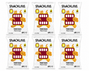 Six bags of Snacklins Teriyaki Plant Crisps are arranged in two rows, each featuring a cartoonish mouth design, highlighting the product's fun branding and flavor.