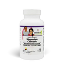 A white bottle of Bariatric Pal Triple Source Magnesium Chewable dietary supplement, featuring cartoon images of a man and woman, labeled with benefits and flavor, set against a plain background.