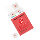 A box of Vitamin C Plus patches features a bright red label with cherry graphics, displaying product details and one patch partially out of the box, emphasizing its health benefits.