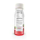 A bottle of protein drink with a white cap displays nutrition facts and ingredients on the back, emphasizing its protein content and dietary information for weight management.