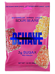 Ours et étoiles sucrés et acidulés par Behave - Oursons acidulés pastèque mangue litchi / Un sac