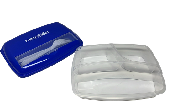 3-Compartment Microwavable Bento Box with Spoon and Fork Set by Netrition