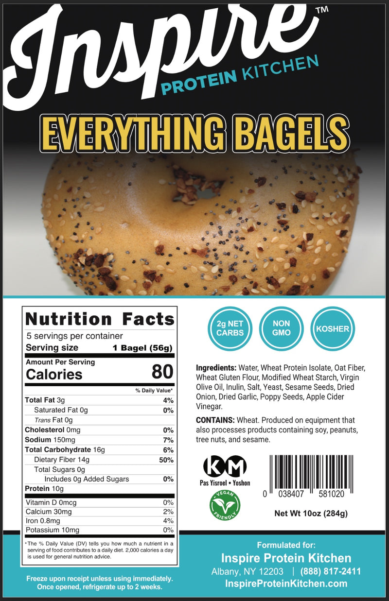 Inspire Protein Kitchen Bagels – 2 Net Carbs, 80 Calories, Guilt-Free, 10oz (284g)