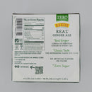 A box of Reed's Real Ginger Ale displays nutritional information and highlights features like "Zero Sugar," "Real Ginger," and "Classic Taste," with a QR code for more details.