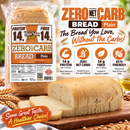 ThinSlim Foods Plain Zero Net Carb Bread with 14 grams of protein and 14 grams of fiber per two slices. 45 calories per slice.