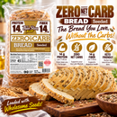 ThinSlim Foods Seeded Zero Net Carb Bread with 14 grams of protein and 14 grams of fiber per two slices. 45 calories per slice.