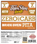 ThinSlim Foods Zero Net Carb Brick Oven Pitas with 7 grams of protein, 7 grams of fiber and 45 calories per pita. Five pitas per package.