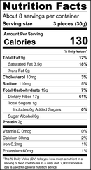 A nutrition facts label displays information about a food product, including serving size, calories, total fat, carbohydrates, protein, and essential vitamins and minerals.