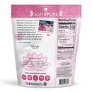 A colorful package of Ashapops popped water lily seeds features a photo of a mother and son, nutritional facts, and information highlighting the product's health benefits and cultural significance.