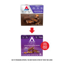 Two boxes of Atkins Endulge Milk Chocolate Caramel Squares are shown, highlighting a packaging update with a note that both designs offer the same great taste and reduced sugar content.