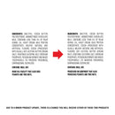 A text image displays two product ingredient lists, highlighting common ingredients and allergen warnings, with a note about potential product updates and variations.