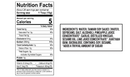 A nutrition facts label displays serving size, calories, and ingredient details for a condiment, highlighting contents like tamari soy sauce, pineapple juice, and garlic.