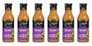 Six bottles of G. Hughes Balsamic Vinaigrette are lined up, each featuring a black cap and a label highlighting "Zero Sugar," with nutritional information and a colorful salad graphic.