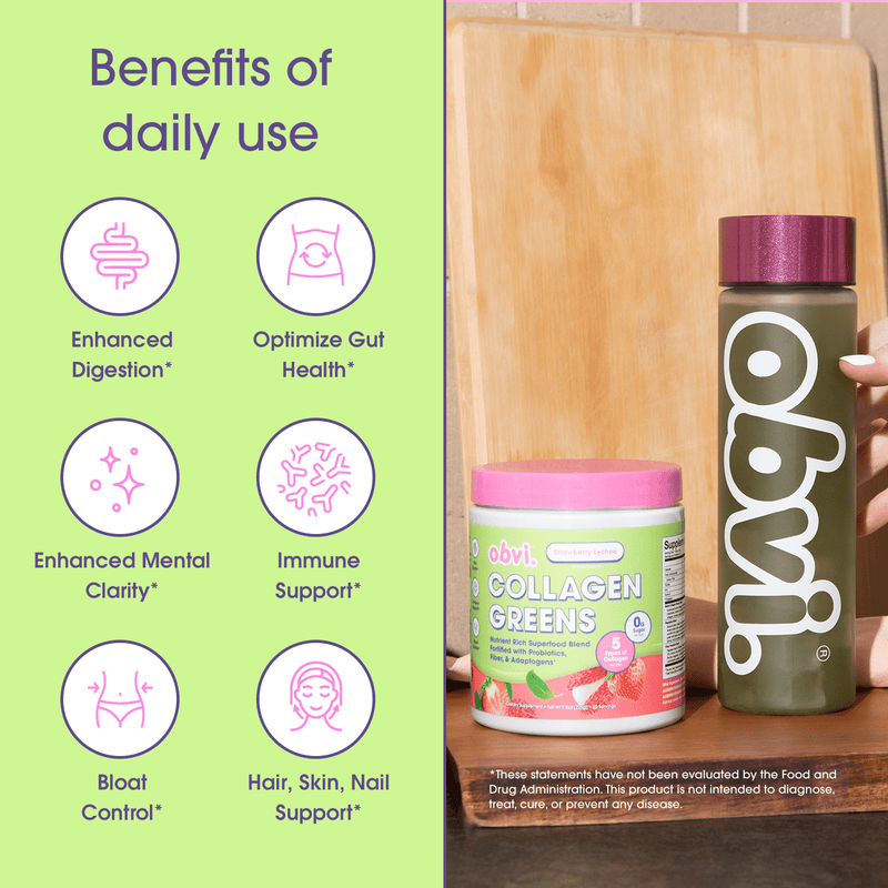 Obvi Collagen® Greens, 7.9 oz - Strawberry Lychee