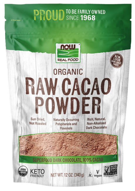 NOW Poudre de Cacao, Crue, Biologique 340 g