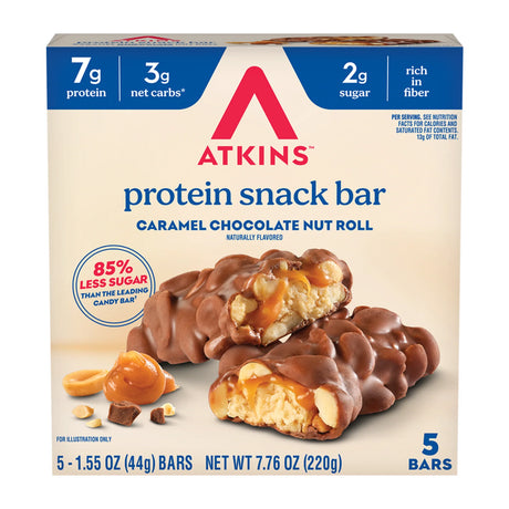 Barres collation Atkins Nutritionals - Roulé Caramel Chocolat Noix / 5 barres