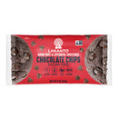 A red package of Lakanto sugar-free chocolate chips features a cookie with chocolate chips, highlighting that it's sweetened with monk fruit and erythritol, and is vegan, gluten-free, and keto-friendly.