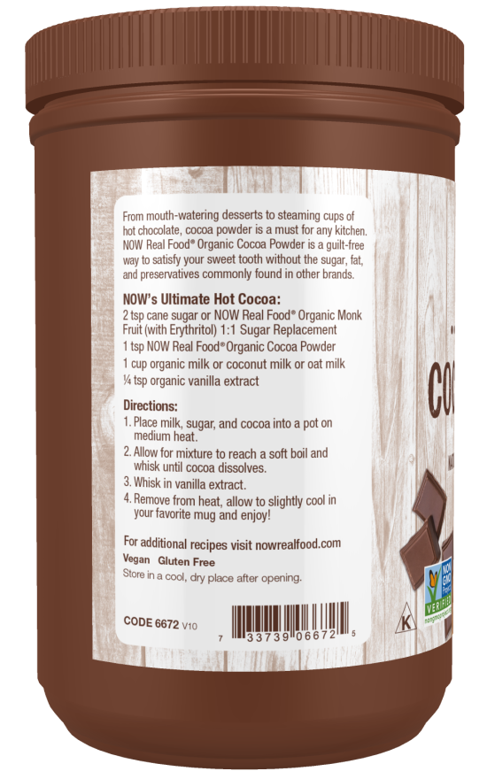 NOW Cocoa Powder, non-Alkalized, Organic 12 oz.