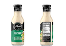 A clear bottle of G. Hughes Zero Sugar Coleslaw Dressing displays a creamy dressing with a black cap, featuring nutrition facts and a colorful label highlighting its gluten-free and dairy-free attributes.