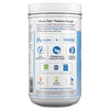 A white container of Grass Fed Collagen Peptides features a blue label highlighting benefits like skin elasticity and strong nails, with instructions for use in smoothies and baking.