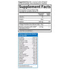 Nutritional supplement facts label detailing serving size, calories, protein content, sodium, collagen peptides, and a typical amino acid profile per serving.