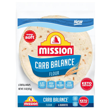 Tortillas suaves bajas en carbohidratos Mission Foods - Harina, tamaño burrito de 10 pulgadas / Un paquete