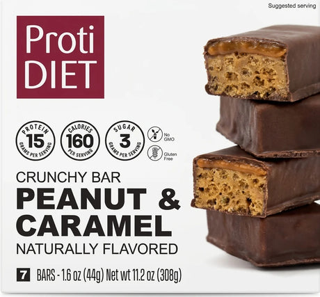 Proti Diet Barres Protéinées, Cacahuète & Caramel onctueux croustillant, 7 Barres - Lot de 1