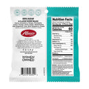 A brightly colored package of Albanese zero sugar gummy bears features a variety of flavors, nutrition facts, and a "Women Owned" label, emphasizing its low-calorie content and vibrant branding.