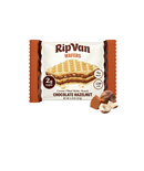 RipVan chocolate hazelnut wafers packaging displays a layered wafer snack with nutritional information, alongside whole and chopped hazelnuts.