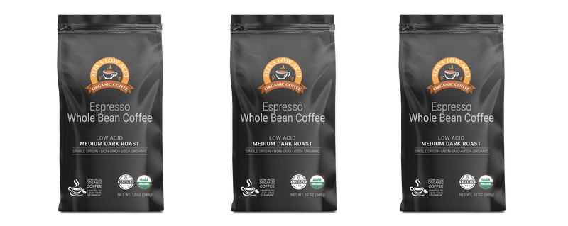 Alex's Low Acid Organic Coffee™ - Espresso Whole Bean (12oz)