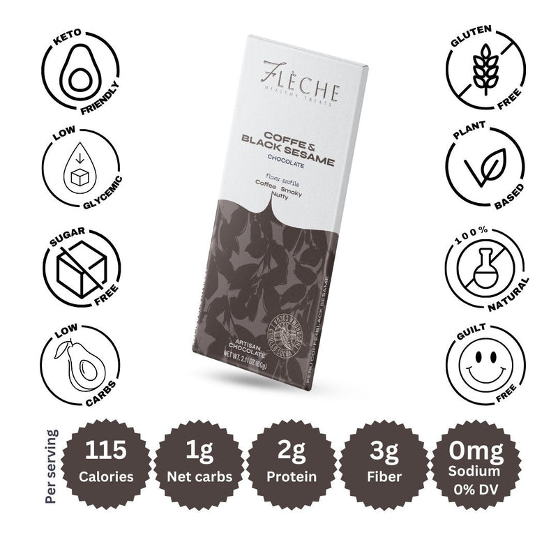 Flèche Healthy Treats Sugar-Free Coffee & Black Sesame Artisan Dark Chocolate