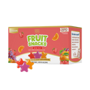 A colorful box of ChocZero vegan mixed fruit snacks features star-shaped gummies in red, purple, yellow, and orange, highlighting their fruity flavor and zero sugar content.