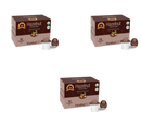 Three boxes of Hazelnut flavored coffee, each containing 12 single-serve cups, are displayed with a coffee pod beside each box, highlighting the product's organic certification.