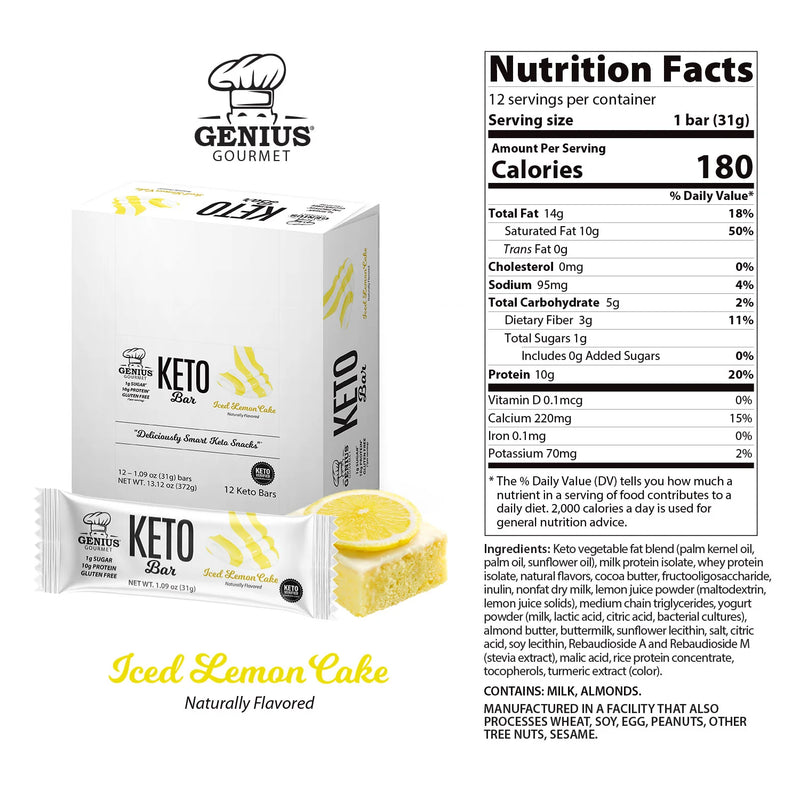 Genius Gourmet Keto Protein & Snack Bars - 4-Flavor Variety Pack