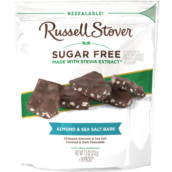 Russell Stover Sugar Free Dark Chocolate Bark, Almond & Sea Salt, 7.5 oz
