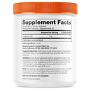 A white supplement container with an orange lid displays nutritional information, including serving size and ingredients, labeled as L-Arginine HCl, manufactured by Doctor's Best.