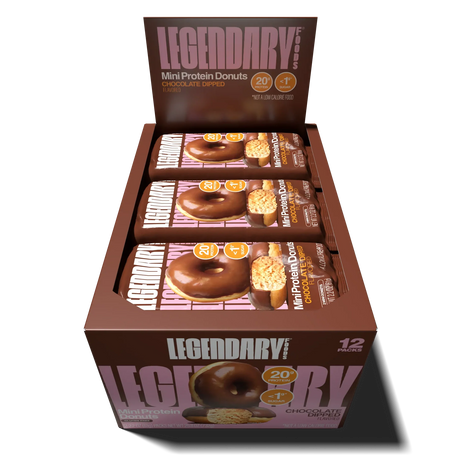 Donuts proteicos de Legendary Foods - Baño de chocolate / Paquete de 12 (24 donas)