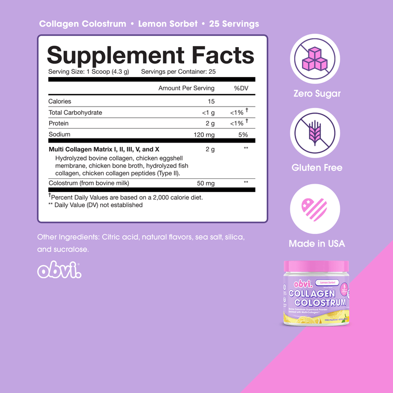 Obvi Collagen® Colostrum, 3.8 oz - Lemon Sorbet