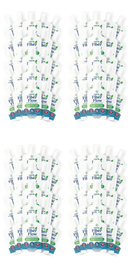 A collection of white bottles labeled "Liquid Fiber Flow" stacked in four groups, each bottle featuring details about its benefits for digestive health and a neutral flavor.