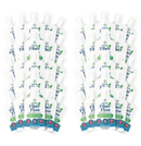 A collection of 30 white bottles of Liquid Fiber Flow, labeled with green text, arranged in two symmetrical groups, highlighting the product's benefits for digestive health and regularity.