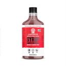 A bottle of Lakanto Maple Original Syrup, labeled as sugar-free, keto-friendly, and vegan, features a vibrant red design with nutritional information and a logo on a white background.