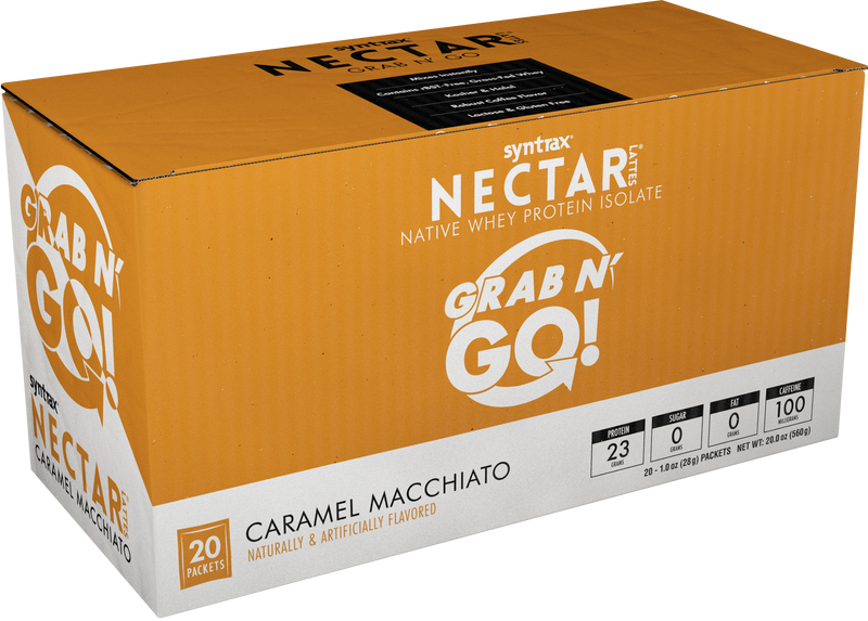 Syntrax Nectar Protein Powder Grab N' Go Box - Caramel Macchiato (12 Servings)