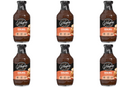 Six bottles of G. Hughes Zero Sugar Original BBQ Sauce are arranged in two rows, showcasing the dark brown sauce and labels with nutritional information and a gluten-free symbol.