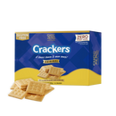 A box of ChocZero gluten-free crackers is displayed with several crackers in front, featuring bold text that reads "Crackers" and highlights "A classic cheese & onion snack!"