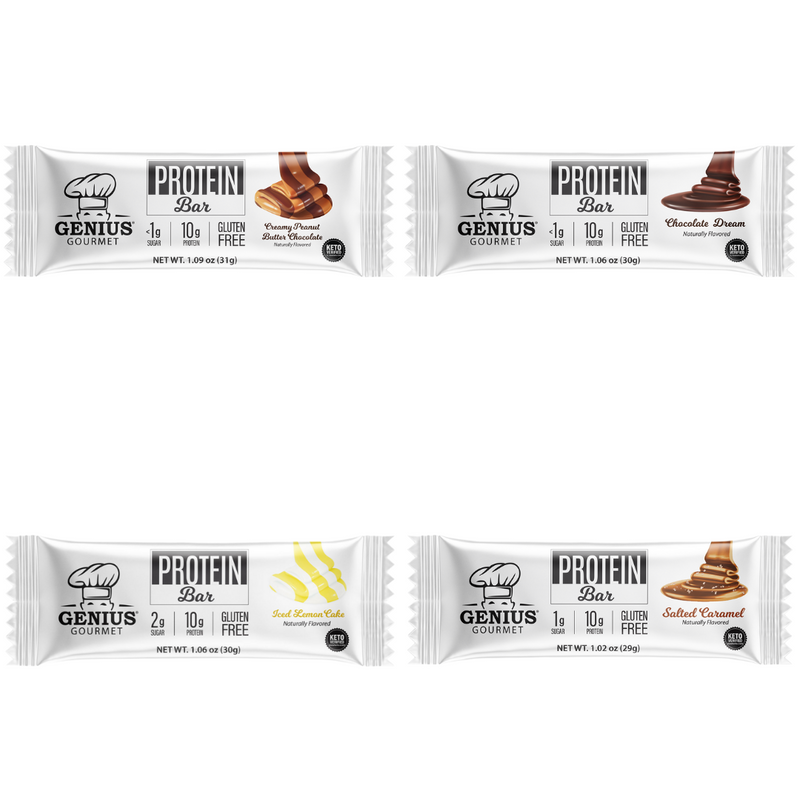 Genius Gourmet Keto Protein & Snack Bars - 4-Flavor Variety Pack