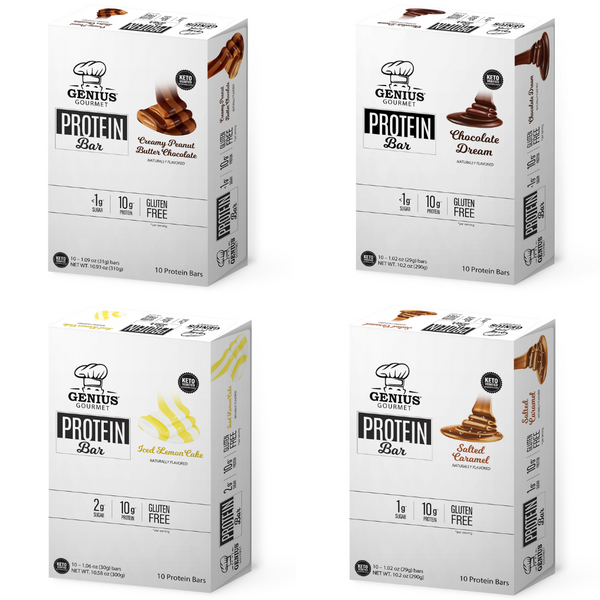 Genius Gourmet Keto Protein & Snack Bars - 4-Flavor Variety Pack