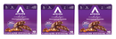 Three boxes of Atkins Endulge Pecan Caramel Clusters are displayed, each featuring chocolate-covered clusters with pecans, highlighting low sugar content and fiber benefits.